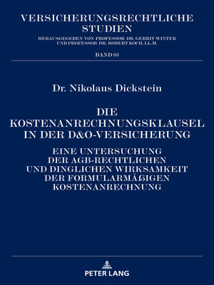 cover image of Die Kostenanrechnungsklausel in der D&O-Versicherung